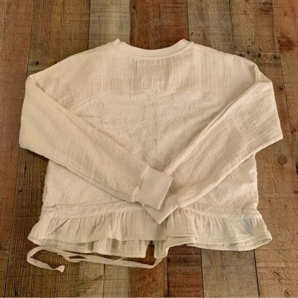 Anthropologie Saturday Sunday cream full zip ruffle bottom top with tie -S - Picture 6 of 8